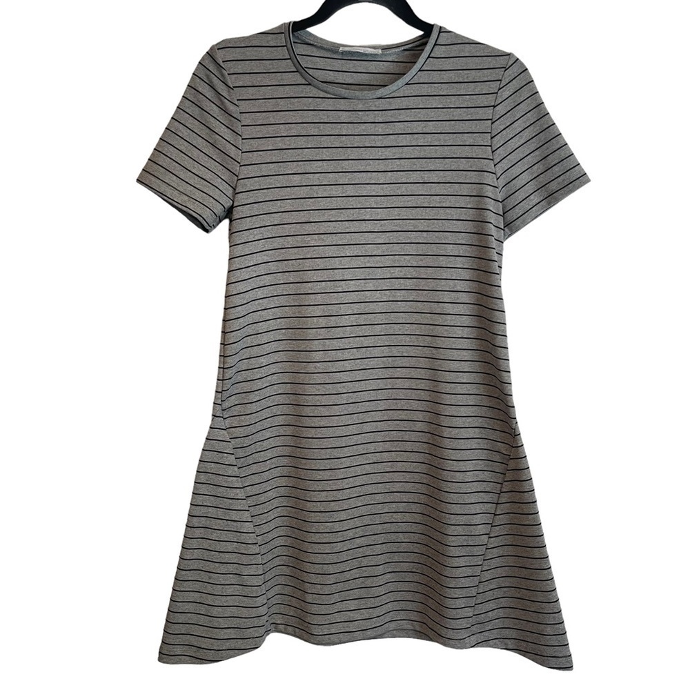 ZARA Trafaluc Striped Short Sleeve Scoop Neck Shirt Dress Women's Size Medium